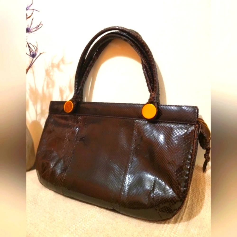 Vintage Very LARGE Snakeskin Double Handled Purse